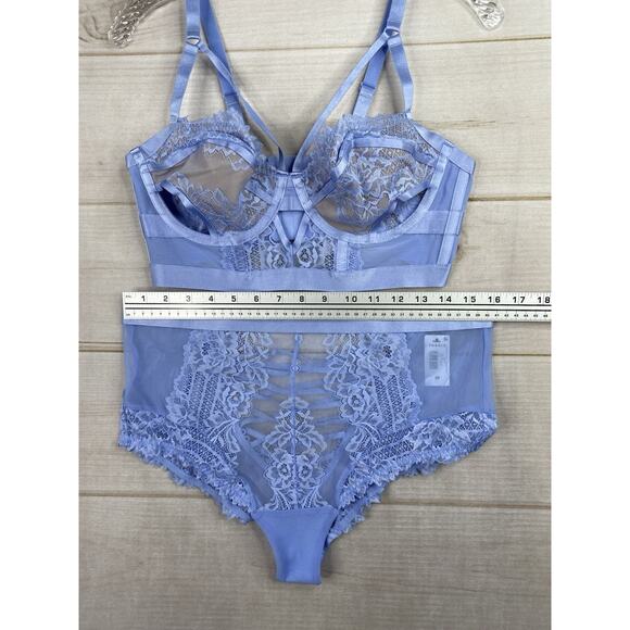 Torrid Bra Panty Set 00 L Blue Retro Ribbon Cutout Serenity Underwire Strap NWT - Picture 4 of 14